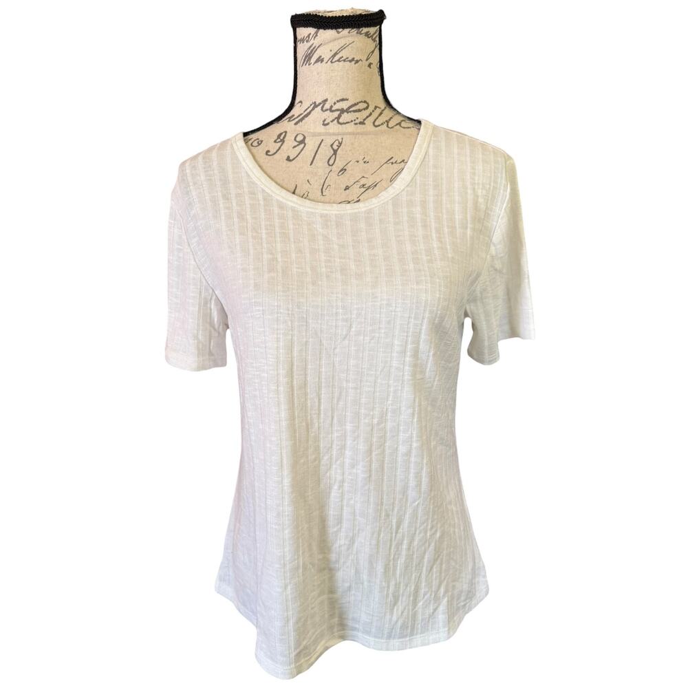 Vintage X America Cream Ribbed Stretch Short Sleeve Shirt Size Medium